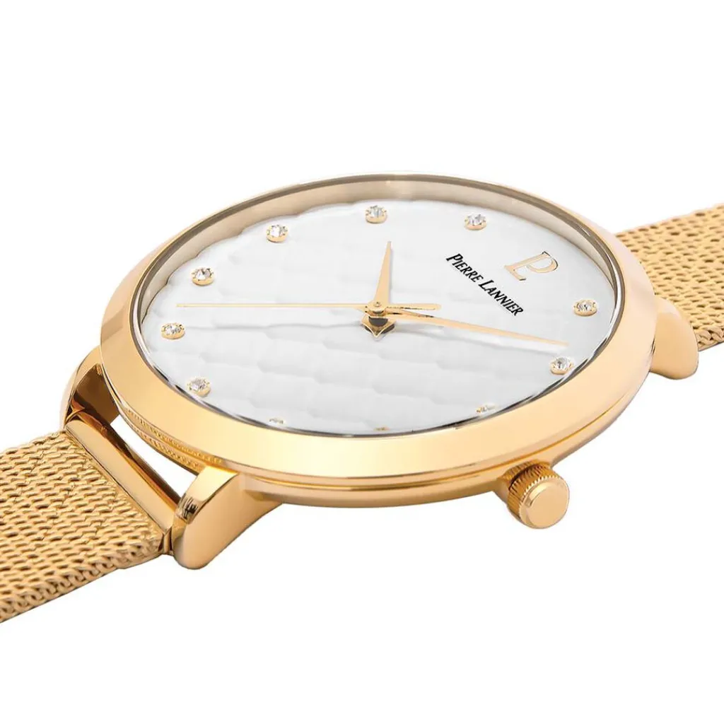 PIERRE LANNIER Montre Grace Blanc cadran doré fond blanc bracelet acier doré Sale