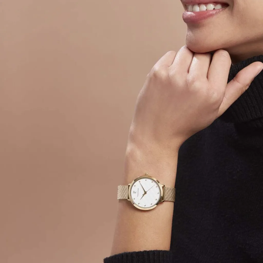 PIERRE LANNIER Montre Grace Blanc cadran doré fond blanc bracelet acier doré Sale