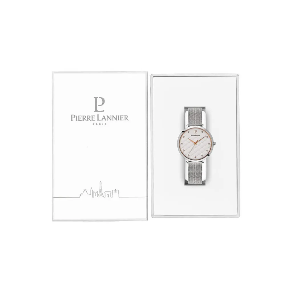 PIERRE LANNIER Montre Grace Blanc cadran bicolore fond blanc bracelet acier argenté Online