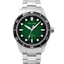 PIERRE LANNIER Montre Inti Vert cadran argenté fond vert bracelet acier argenté