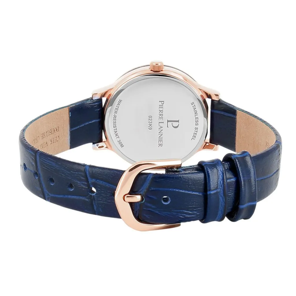 PIERRE LANNIER Montre Justine Bleu cadran doré rose fond bleu bracelet cuir bleu Discount