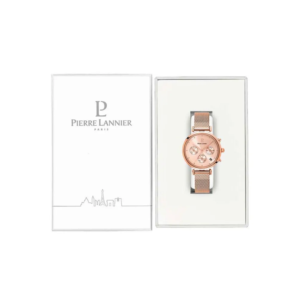 PIERRE LANNIER Montre Lutecia Rose cadran doré rose fond rose bracelet acier doré rose Online