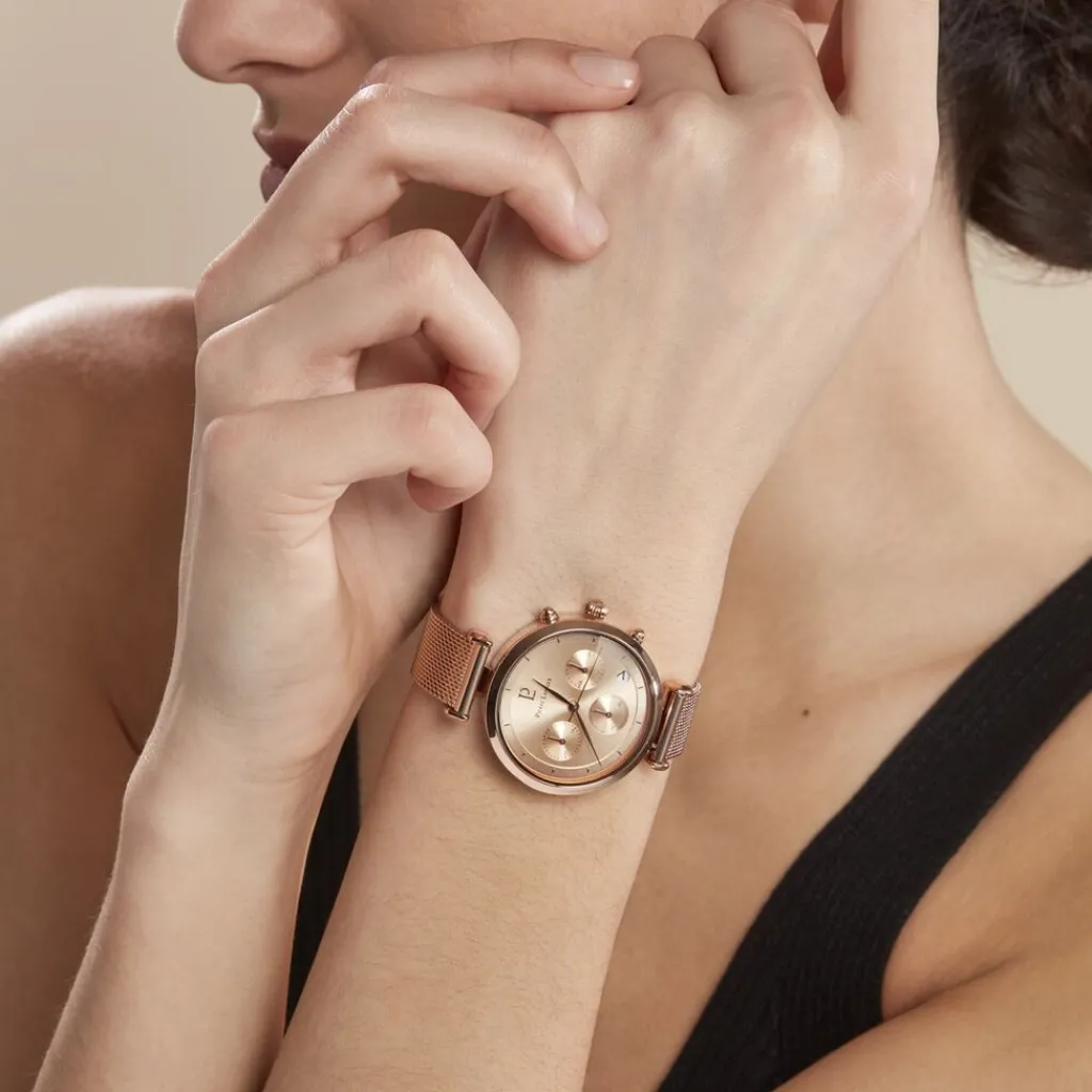 PIERRE LANNIER Montre Lutecia Rose cadran doré rose fond rose bracelet acier doré rose Online