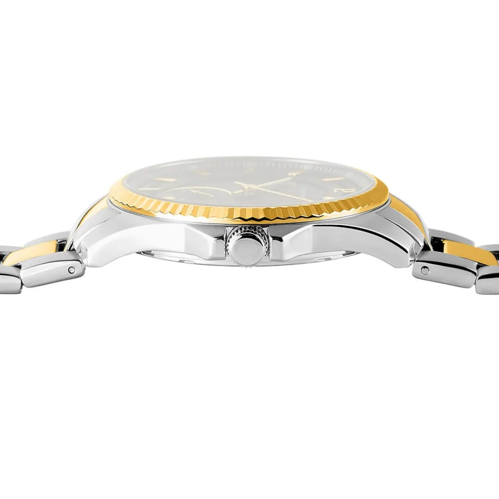 PIERRE LANNIER Montre Metropolitain Noir cadran argenté fond noir bracelet acier bicolore Best