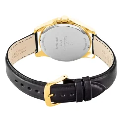 PIERRE LANNIER Montre Metropolitain Noir cadran doré fond noir bracelet cuir de veau noir Best