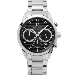 PIERRE LANNIER Montre Monarck Noir cadran argenté fond noir bracelet acier argenté Clearance