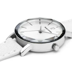 PIERRE LANNIER Montre Multiples Blanc cadran argenté fond blanc bracelet cuir blanc Best