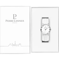 PIERRE LANNIER Montre Multiples Blanc cadran argenté fond blanc bracelet cuir blanc Best