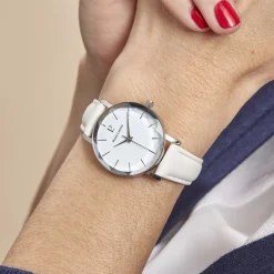 PIERRE LANNIER Montre Multiples Blanc cadran argenté fond blanc bracelet cuir blanc Best