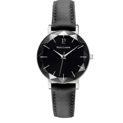 PIERRE LANNIER Montre Multiples Noir cadran argenté fond noir bracelet cuir noir Best