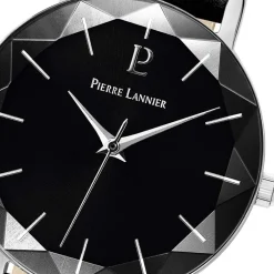 PIERRE LANNIER Montre Multiples Noir cadran argenté fond noir bracelet cuir noir Best