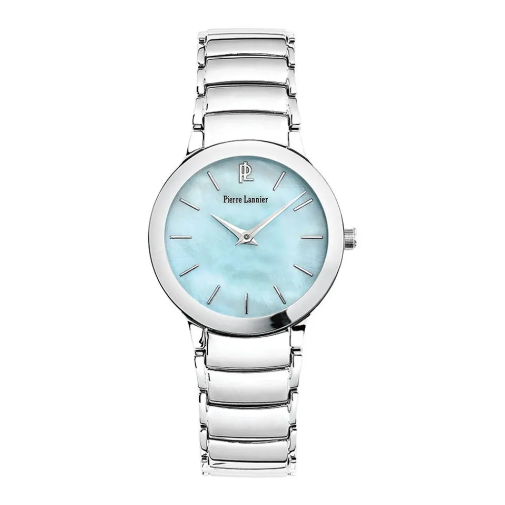 PIERRE LANNIER Montre Noelle Bleu cadran argenté fond nacre bracelet acier argenté New