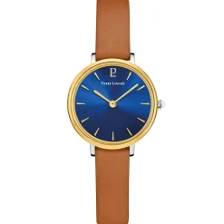 PIERRE LANNIER Montre Nova Bleu cadran argenté fond bleu bracelet cuir brun