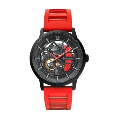 PIERRE LANNIER Montre Paddock Bicolore cadran noir fond bicolore bracelet caoutchouc rouge Hot