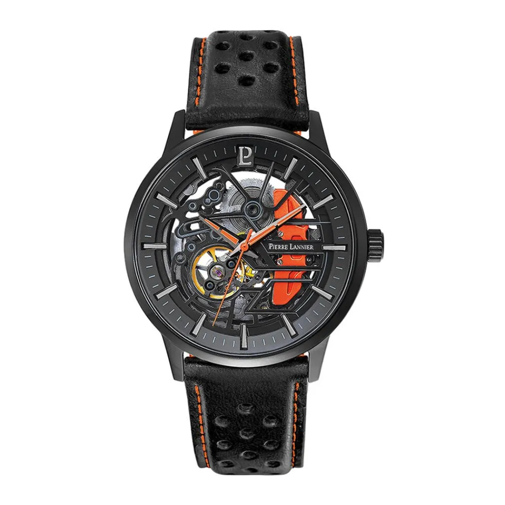 PIERRE LANNIER Montre Paddock Bicolore cadran noir fond bicolore bracelet cuir de vache noir Online
