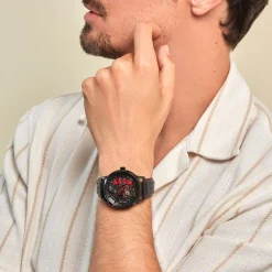 PIERRE LANNIER Montre Paddock Noir cadran noir fond noir bracelet cuir noir Sale