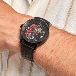 PIERRE LANNIER Montre Paddock Noir cadran noir fond noir bracelet cuir noir Sale