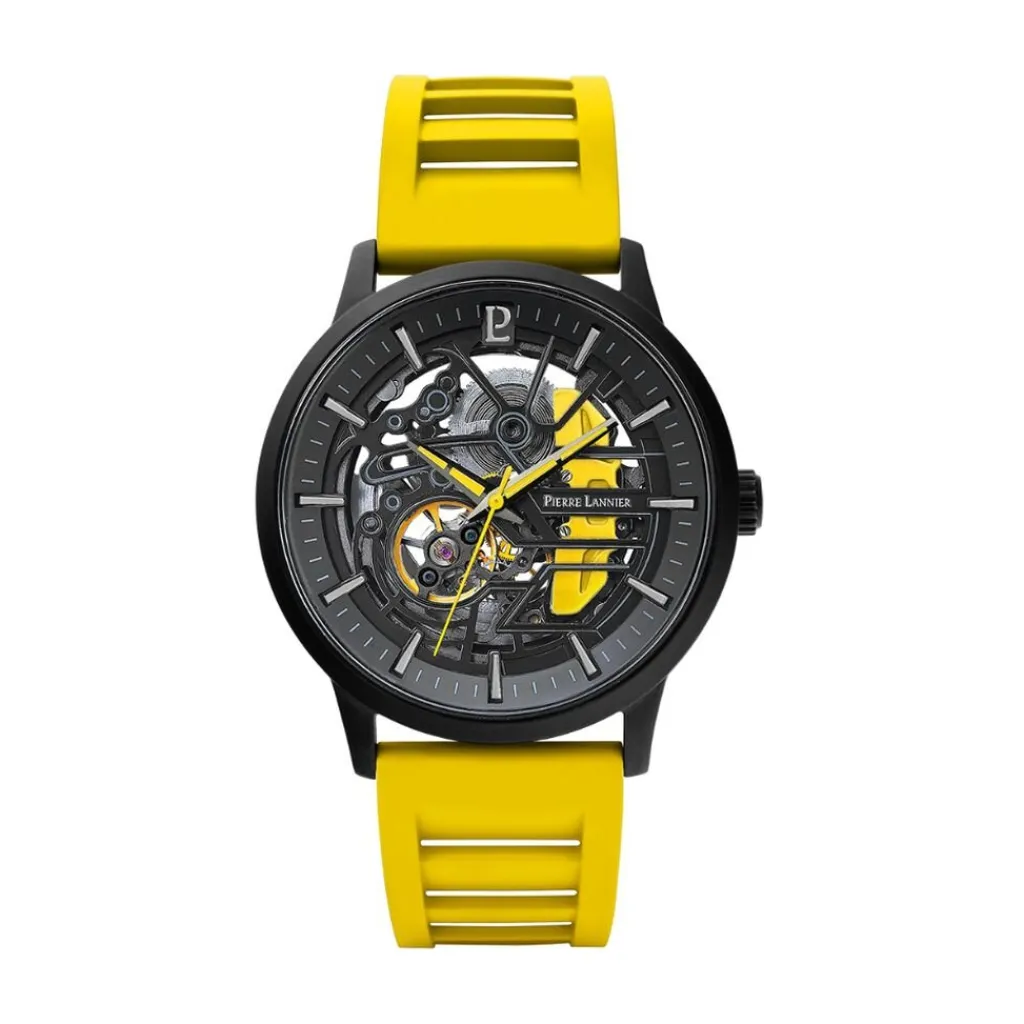 PIERRE LANNIER Montre Paddock Bicolore cadran noir fond bicolore bracelet caoutchouc jaune Sale
