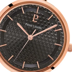 PIERRE LANNIER Montre Pretty Noir cadran doré rose fond noir bracelet acier doré rose Hot