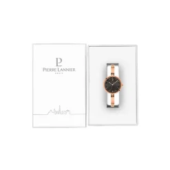 PIERRE LANNIER Montre Pretty Noir cadran doré rose fond noir bracelet acier doré rose Hot