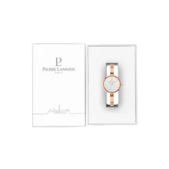 PIERRE LANNIER Montre Pretty Blanc cadran doré rose fond blanc bracelet acier doré rose Clearance
