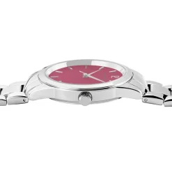 PIERRE LANNIER Montre Roxane Fuschia cadran argenté fond fuschia bracelet acier argenté Clearance