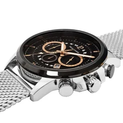 PIERRE LANNIER Montre Sentinelle Noir cadran argenté fond noir bracelet acier argenté