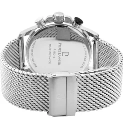 PIERRE LANNIER Montre Sentinelle Noir cadran argenté fond noir bracelet acier argenté
