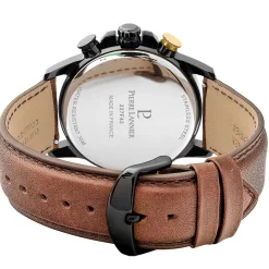PIERRE LANNIER Montre Sentinelle Noir cadran noir fond noir bracelet cuir brun Discount