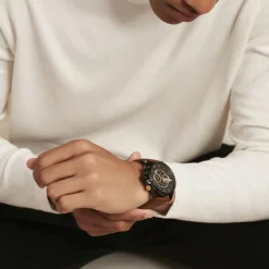 PIERRE LANNIER Montre Sentinelle Noir cadran noir fond noir bracelet cuir brun Discount