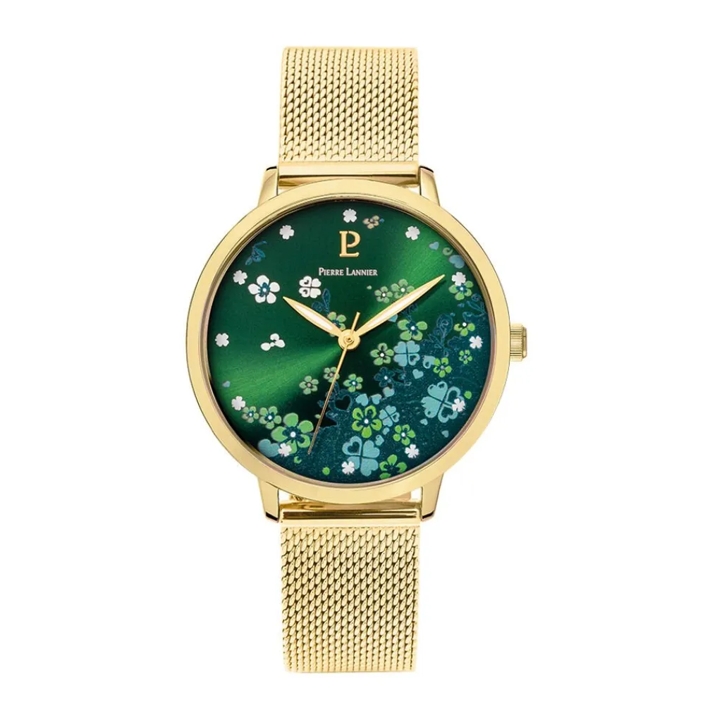 PIERRE LANNIER Montre Tallia Vert cadran doré fond vert bracelet acier doré Online