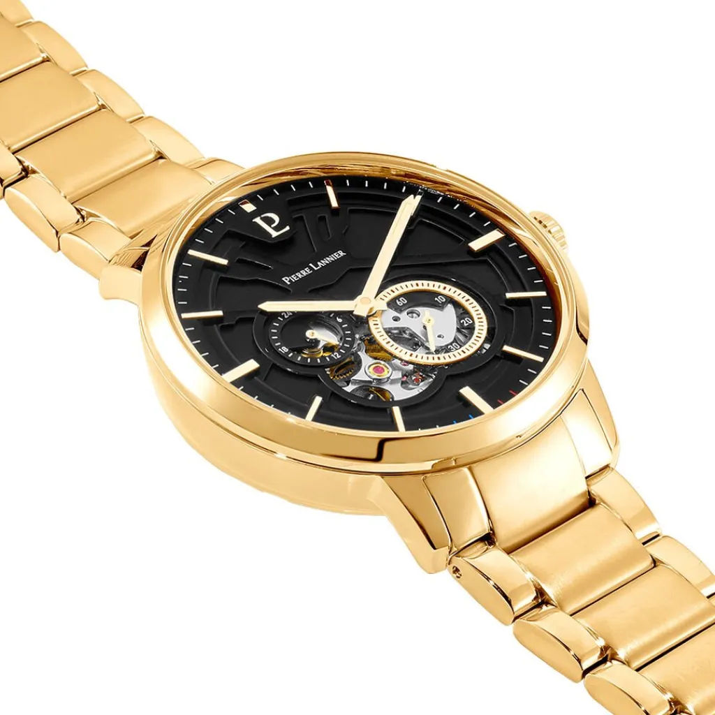 PIERRE LANNIER Montre Trio Noir cadran doré fond noir bracelet acier doré Sale