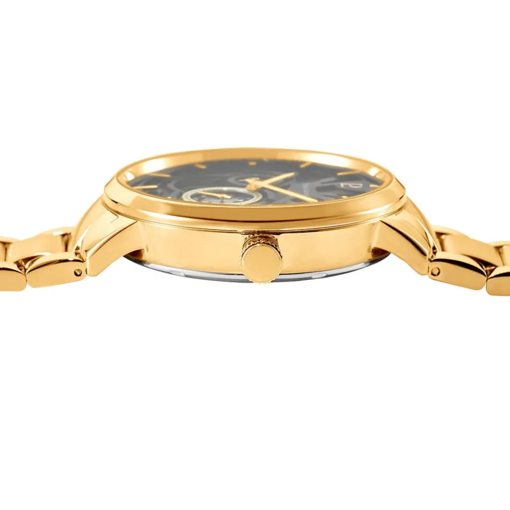 PIERRE LANNIER Montre Trio Noir cadran doré fond noir bracelet acier doré Sale