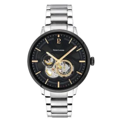 PIERRE LANNIER Montre Trio Noir cadran argenté fond noir bracelet acier argenté New