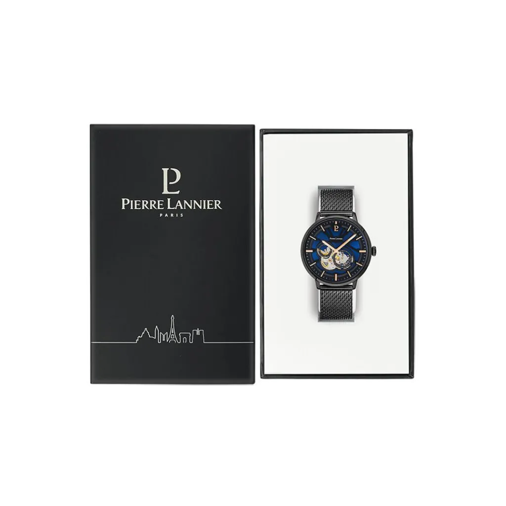 PIERRE LANNIER Montre Trio Noir cadran noir fond noir bracelet acier noir Hot