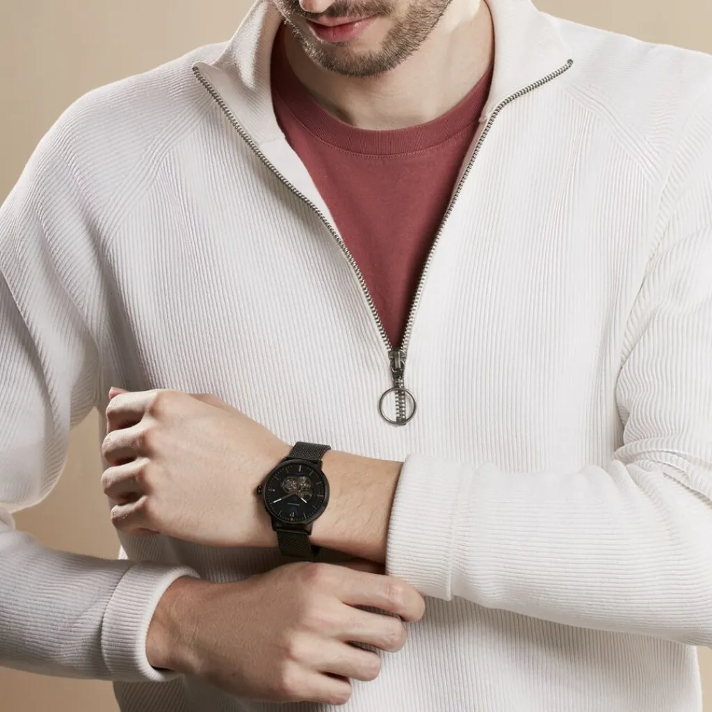 PIERRE LANNIER Montre Trio Noir cadran noir fond noir bracelet acier noir Hot