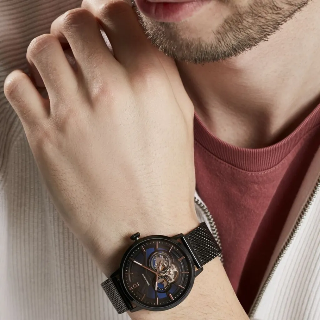 PIERRE LANNIER Montre Trio Noir cadran noir fond noir bracelet acier noir Hot