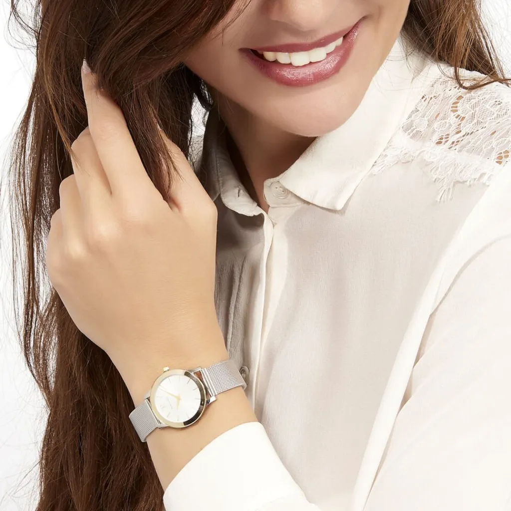 PIERRE LANNIER Montre Week End Ligne Pure Argent cadran argenté fond argenté bracelet acier argenté New