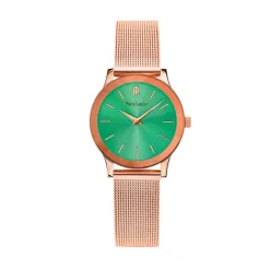 PIERRE LANNIER Montre Week End Ligne Pure Vert cadran doré rose fond vert bracelet acier doré rose Discount