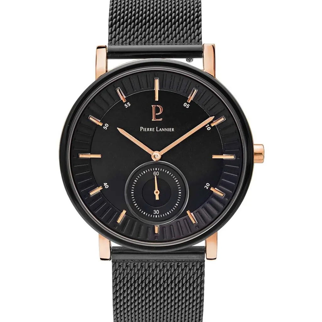 PIERRE LANNIER Montre Woofer Noir cadran noir fond noir bracelet acier noir Sale