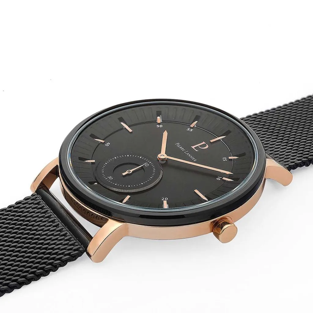 PIERRE LANNIER Montre Woofer Noir cadran noir fond noir bracelet acier noir Sale