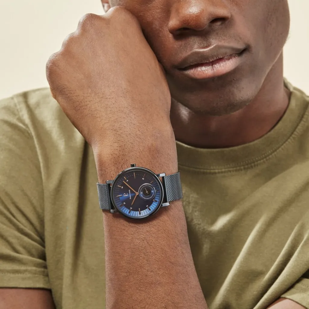 PIERRE LANNIER Montre Woofer Bleu cadran bleu fond bleu bracelet acier bleu Discount