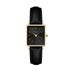 ROSEFIELD Montre Boxy Xs Noir cadran doré fond noir bracelet cuir de vache noir Outlet