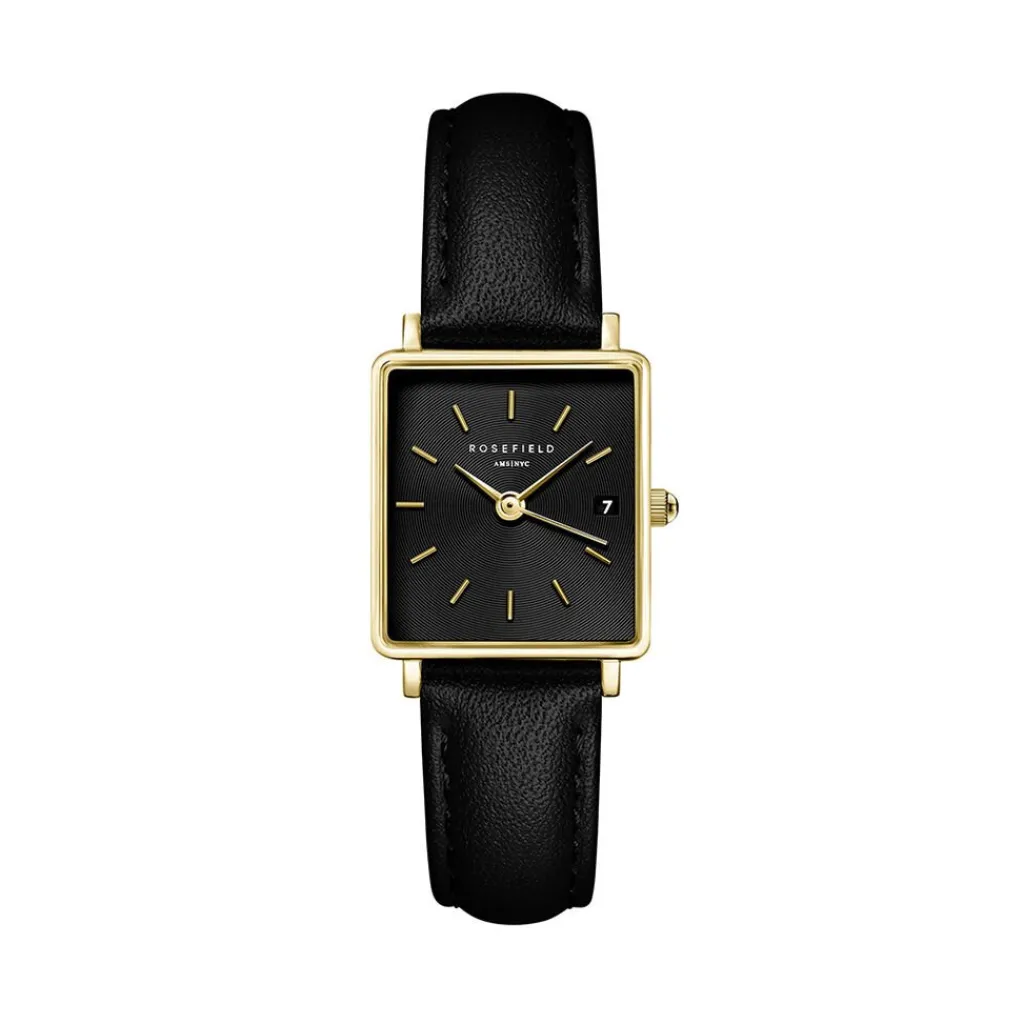 ROSEFIELD Montre Boxy Xs Noir cadran doré fond noir bracelet cuir de vache noir Outlet