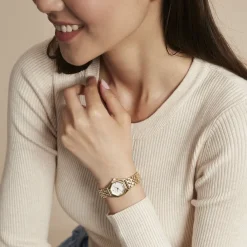 ROSEFIELD Montre Gemme Blanc cadran doré fond blanc bracelet acier doré