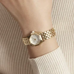 ROSEFIELD Montre Gemme Blanc cadran doré fond blanc bracelet acier doré