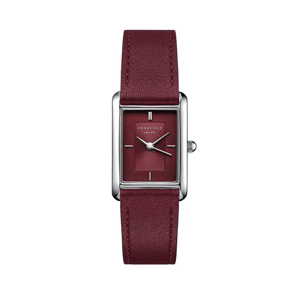 ROSEFIELD Montre Heirloom Bordeaux cadran argenté fond bordeaux bracelet cuir de vache bordeaux New