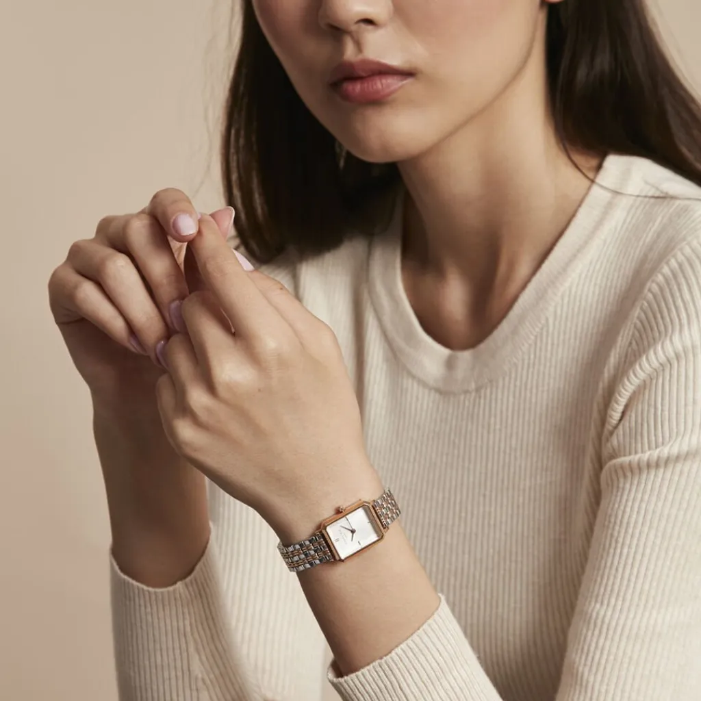 ROSEFIELD Montre Octagon Xs Blanc cadran rose fond blanc bracelet acier rose Outlet