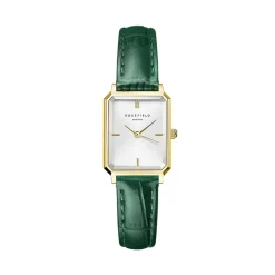 ROSEFIELD Montre Octagon Xs Blanc cadran doré fond blanc bracelet cuir de vache vert Outlet
