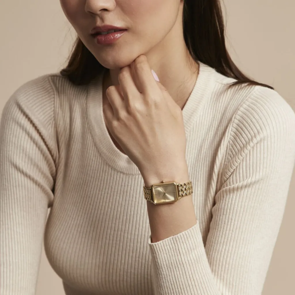 ROSEFIELD Montre Octagon Champagne cadran doré fond champagne bracelet acier doré Discount